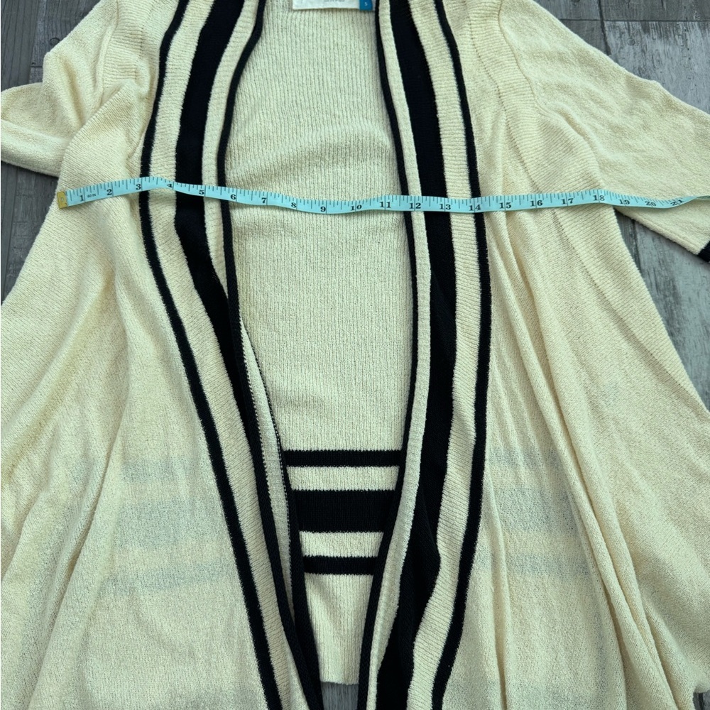 Anthropologie Sparrow Cardigan Women S Drape Front Waterfall Cream Black Stripe - Picture 5 of 7
